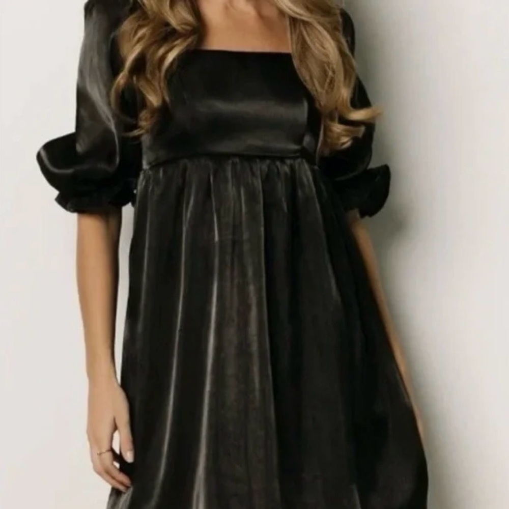 Baltic Born Black Darling Babydoll Mini Puff Sleeve Dress